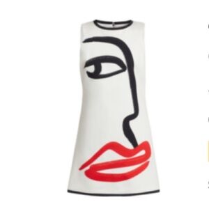 Alice + Olivia White Dress with Red and Black Design